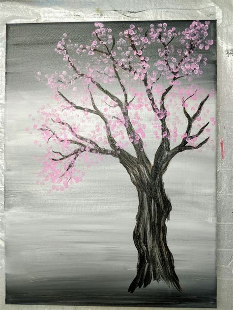 Cherry Blossom Tree Painting with Acrylics and Q-Tips | Easy Painting Idea