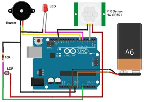 Pir Motion Sensor Arduino Circuit Diagram