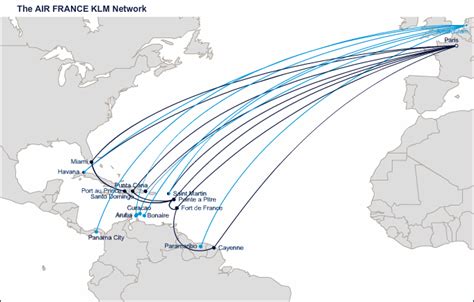 KLM Royal Dutch Airlines route map - the Caribbean