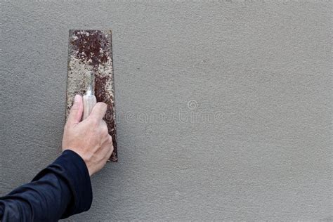 Concrete Wall Background, Hand Using Steel Trowel To Finish Plaster Wall Stock Image - Image of ...