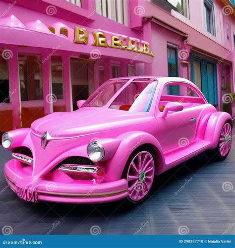 Barbie Style Pink Car on the Street Stock Photo - Image of painting ...