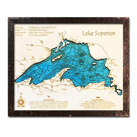 Lake Superior, MI Single-Depth Nautical Wood Map, 11" x 14"