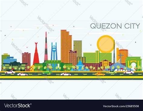 Quezon city philippines city skyline with color Vector Image