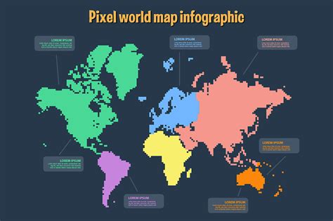 Vector pixel world map infographics By Alexzel | TheHungryJPEG