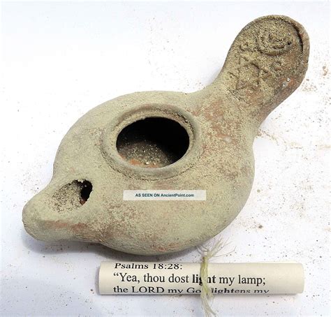 Antique Ancient Biblical Oil Lamp Jerusalem Holy Land Pottery Clay W Menorah