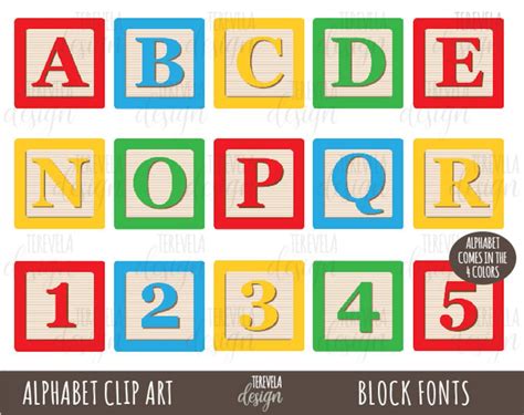 BLOCKS FONTS Clipart, Alphabet Clip Art, Kids Blocks Clip Art, Printable, Toys, Commercial Use ...