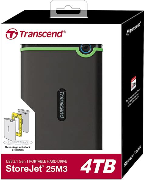 TRANSCEND Storejet 25M3 Hard Disk 4TB, USB 3.1 External Hard Drive ...