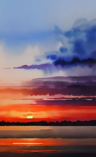 Premium AI Image | Watercolor sunset landscape