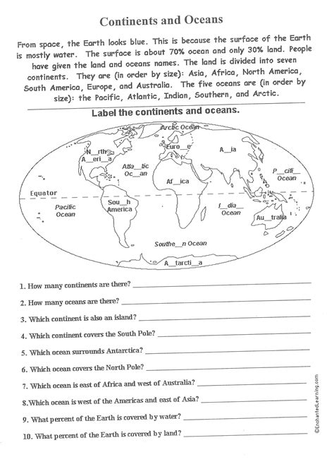 Blank Continents And Oceans Worksheet