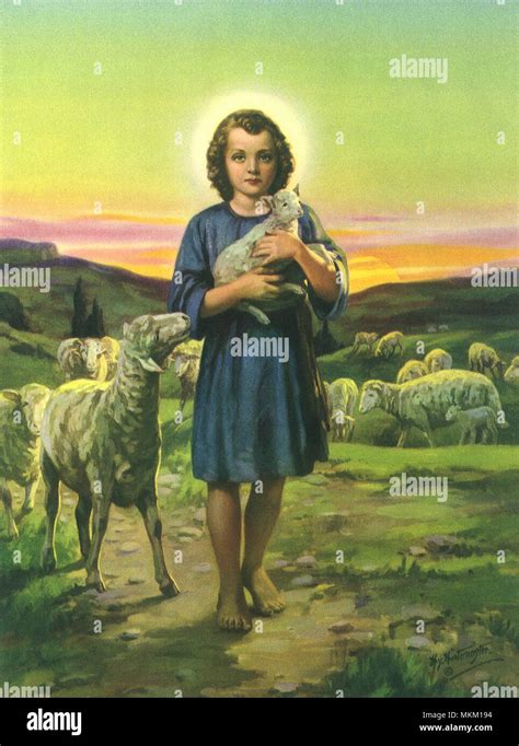 Jesus Holding Lamb Stock Photo - Alamy