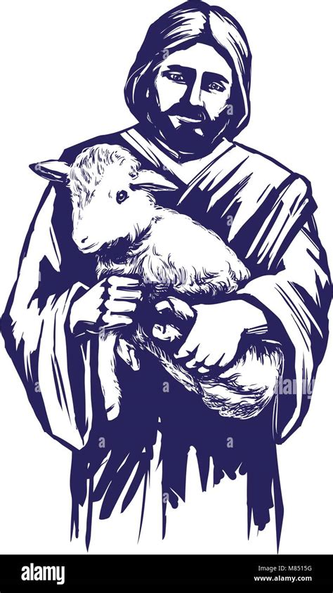 Jesus holding lamb Stock Vector Images - Alamy