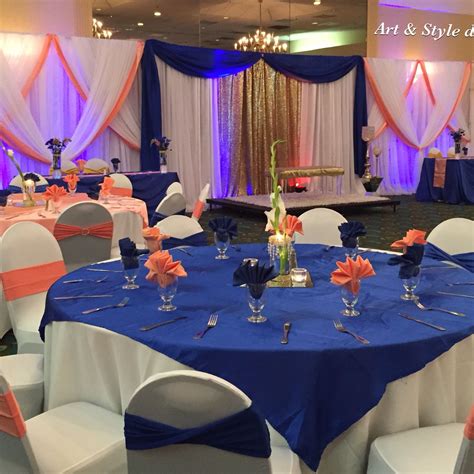 Beautiful Wedding decor Royal Blue and Coral. #artandstyledecor | Coral ...