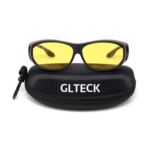 GLTECK Night Driving Glasses Anti Glare Night Vision Glasses HD Polarized Yellow Tint Fit Over ...