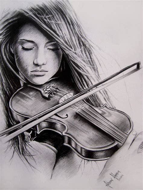 Pencil Drawing Girl Playing Violin Drawing - bestpencildrawing