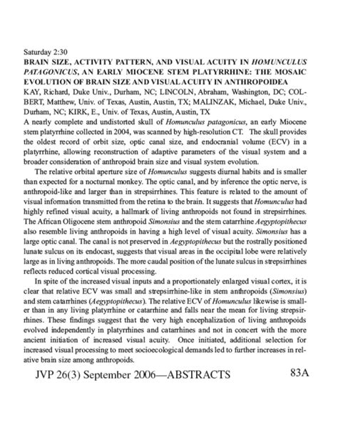 (PDF) Brain size, activity pattern, and visual acuity in Homunculus patagonicus , an early ...