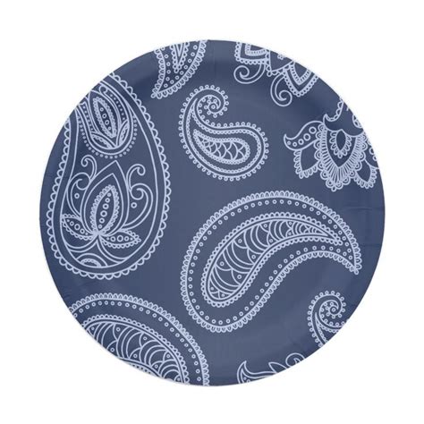 Elegant dark blue paisley pattern paper plates | Zazzle | Pattern paper ...