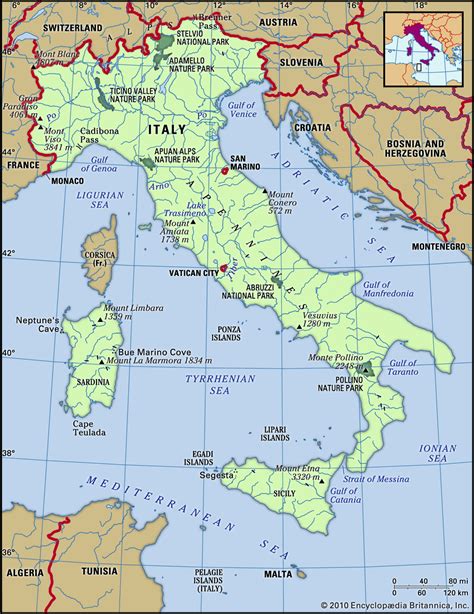 Map Of Italy With Geographical Features - Corene Charlotte