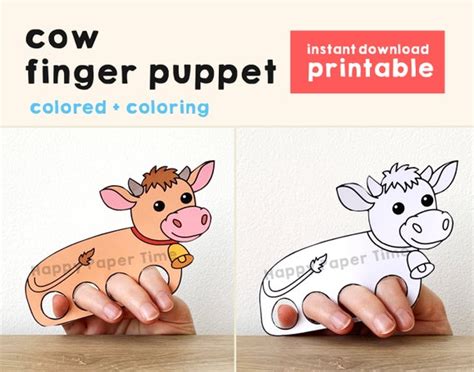 Cow Paper Craft Printable Farm Animal Finger Puppet Kids Craft | Etsy