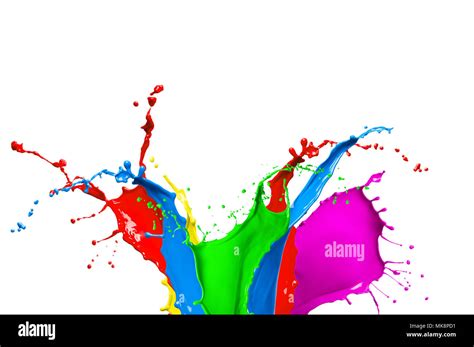 Colorful paint splash isolated on white background. Abstract colored splashing. Multicolor paint ...