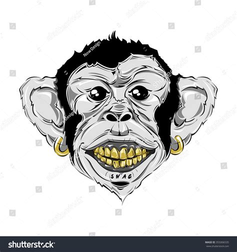 Swag Monkey With Gold Smile Print For T-Shirt. Hipster Print. Monkey Modern Street Style ...