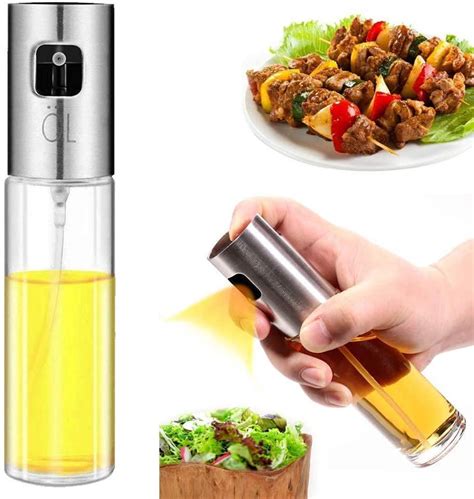 Olive Oil Spray Bottle,100ml Transparent Food-Grade Glass & Stainless Steel Grilling Olive Oil ...