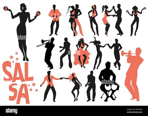 Salsa dance clipart collection. Set of latin music dancers and musician isolated on white ...