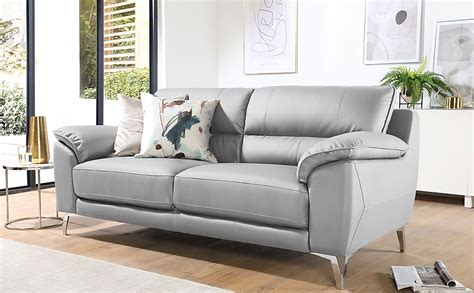 Madrid Light Grey Leather 3 Seater Sofa | Furniture And Choice