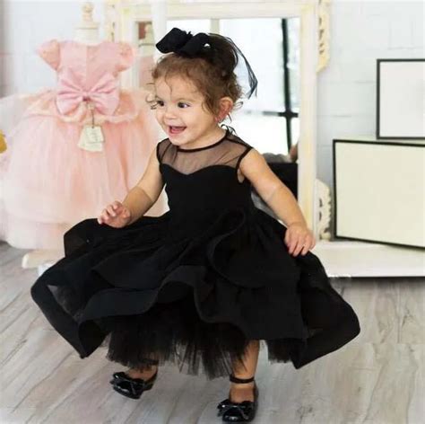 cute little girl black dress for birthday party ball gown knee length ...