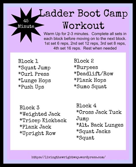 Ladder Boot Camp Workout - | Boot camp workout, Ladder workout, Workout