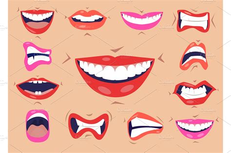 Cartoon cute mouth expressions | Vector Graphics ~ Creative Market