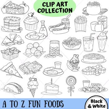 A to Z Fun Foods Clip Art (BLACK AND WHITE ONLY) by KeepinItKawaii