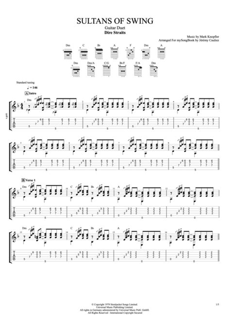 Sultans of Swing by Dire Straits - Guitar Duet Guitar Pro Tab | mySongBook.com