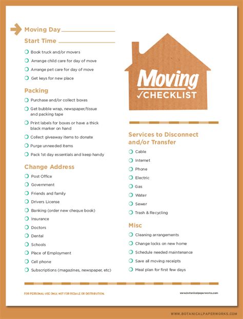 {free printable} Moving Checklist - Botanical PaperWorks