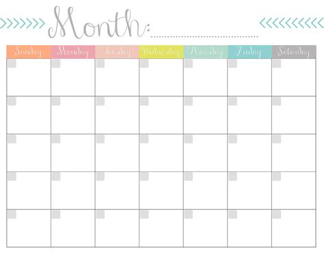 Blank Monthly Calendar Template - TERRIFIC TEMPLATES