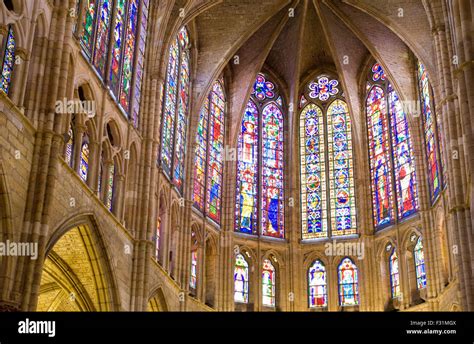 The famous interior and stained glass windows of the Leon Cathedral in Spain Stock Photo - Alamy