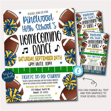 Editable Homecoming Dance Invite Printable Ticket School - Etsy