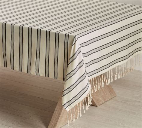 Riad Fringed Striped Cotton Tablecloth | Cotton tablecloths, Table ...