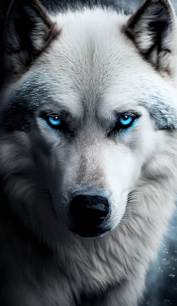 White wolf with blue eyes wallpapers and images for iphone and android. | Premium AI-generated image