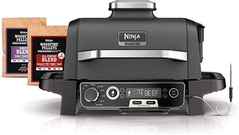 Ninja Woodfire Pro 7-in-1 Grill & Smoker with Thermometer, Air Fryer, BBQ, Bake, Roast, Broil ...