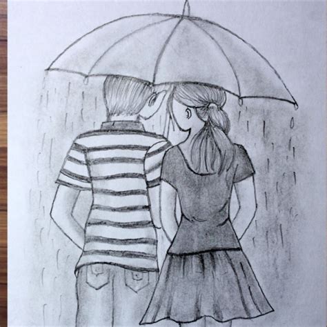 Boy & Girl Pencil Sketch Drawing Tutorial || How to draw Couple With Umbrella | Boy and girl ...