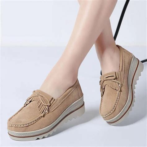 2018 New Spring Fall Platform Shoes Women Suede Genuine leather Shoes Ladies Comfortable Casual ...