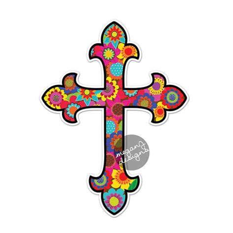 Cross Car Decal Floral Colorful Bumper Sticker Christian