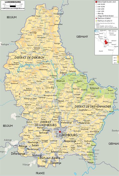 Luxembourg physical map - Map of Luxembourg physical (Western Europe - Europe)