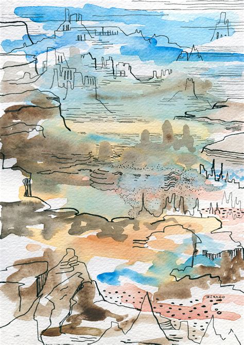 Watercolour and line drawing landscapes on Behance