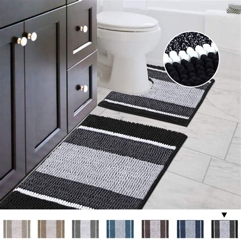 Bathroom Gradient Rugs Luxury Chenille Mat Set, Soft Plush Shower Rug ...