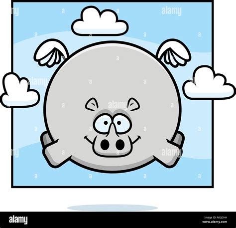 A cartoon illustration of a rhino flying in the sky Stock Vector Image ...