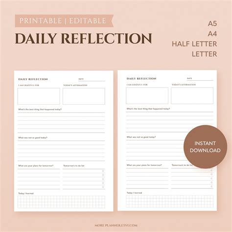 Daily Reflection Journal for Self Care Reflective Journal - Etsy 日本