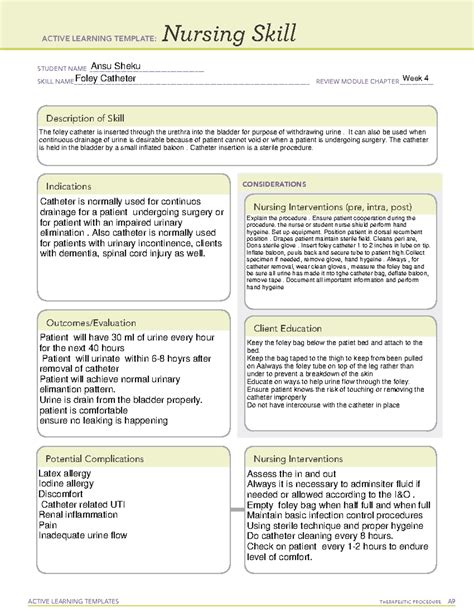 Foley Catheter Nursing Skill Template