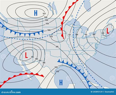 Forecast Weather Isobar Map, USA State Meteorology Stock Vector - Illustration of front, state ...