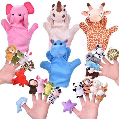 Fun Little Toys 24 PCs Finger Puppets Set with 4 Animal Hand Puppets ...